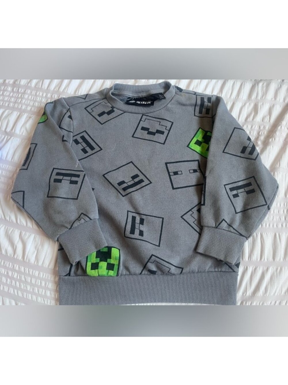 Minecraft Gray and Green Graphic Kids Sweatshirt